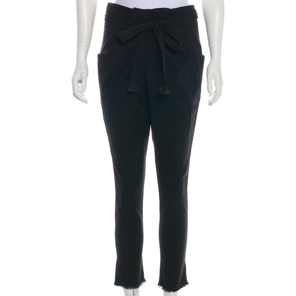 Black Isabel Marant pants with dual seam pockets, frayed hems and tie closure